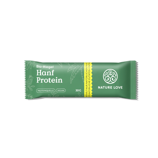 Der Bio-Riegel von Nature Love, ein 30 g schwerer Hanfproteinriegel aus Bio-Datteln, bietet eine vegane Snackoption voller wertvoller Hanfproteine für die Stärkung unterwegs.