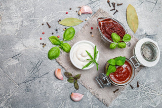 Basilikum, Auberginen-Dip, Süss-scharfe Honig-Tomaten-Soße