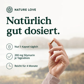 Nature Love ist ein natürliches Nahrungsergänzungsmittel, das einen leistungsstarken 4-fach-Komplex aus Mariendistel-Komplex-Kapseln aus Mariendistel enthält.