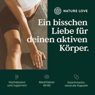 Eine Frau in einer Yoga-Pose zeigt ihre Liebe zu Nature Love MSM Kapseln.