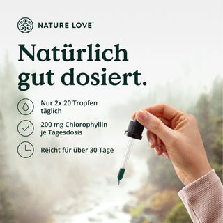 Naturliebhaber werden Nature Love lieben, eine Marke, die vegane Produkte mit Chlorophylltropfen, einem natürlichen Farbstoff, anbietet.