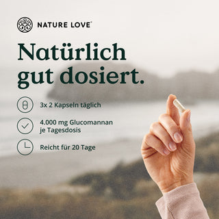 Nature Love ist ein Unternehmen, das sich auf die Bereitstellung einer Vielzahl von Gesundheitsprodukten und Nahrungsergänzungsmitteln spezialisiert hat. Mit dem Fokus auf die Förderung einer kalorienreduzierten Ernährung sind unsere Glucomannan aus der Konjak-Wurzel Kapseln konzipiert.