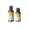 Zwei braune Glasflaschen mit weißem Etikett zeigen "Vitamin D3/K2 - Family Set" der Marke Nature Love mit orangefarbenen Akzenten und einem kreisförmigen Logo vor einem schlichten weißen Hintergrund.