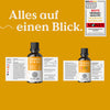 Zwei Flaschen Vitamin D3 & K2 – Familien-Set von Nature Love mit Etiketten und Informationsblättern auf gelbem Hintergrund, Qualitätssiegel oben rechts.
