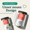 Zwei Dosen Eisen Gummies und der Text „unser neues Design“ von Nature Love.
