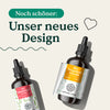Zwei Flaschen Nature Love Bio Grapefruit Tropfenextrakt mit der Aufschrift „unser neues Design“.