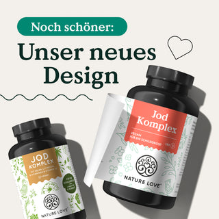 Eine Dose Jod Komplex Kapseln im neuen Design von Nature Love.