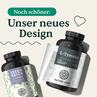 Zwei Dosen L-Tyrosin Kapseln im neuen Design.