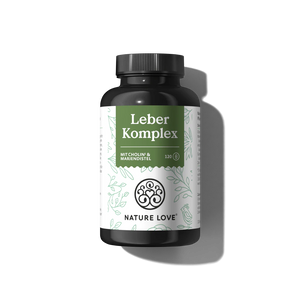 Leber Komplex Kapseln von Nature Love enthält 120 vegane Kapseln mit Cholin und Silymarin (Mariendistel).