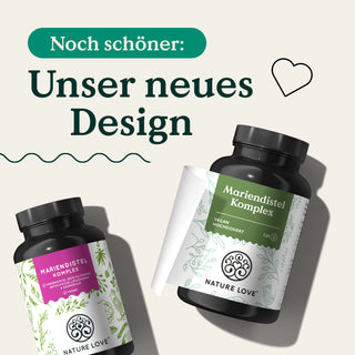 Zwei Dosen Mariendistel Komplex Kapseln im neuen Design von Nature Love.