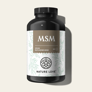 Eine Dose Nature Love MSM Kapseln auf weißem Hintergrund.