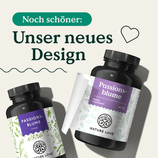 Zwei Dosen Passionsblume Extrakt Kapseln von Nature Love im neuen Design.