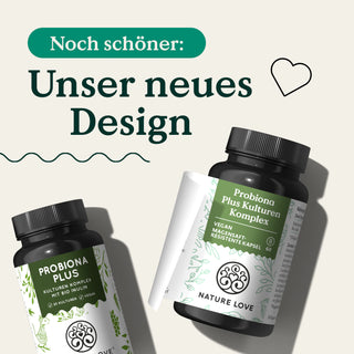 Zwei Dosen Nature Love Probiona Plus Kulturen Komplex Kapseln im neuen Design.