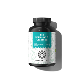Eine Flasche Bio-Spirulina-Chrom.
