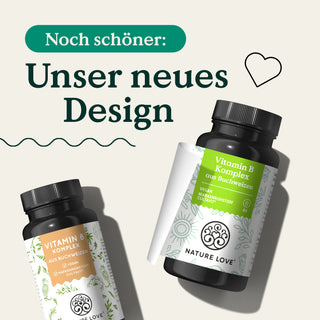 Zwei Dosen Nature Love Vitamin B Komplex aus Buchweizen Kapseln im neuen Design.