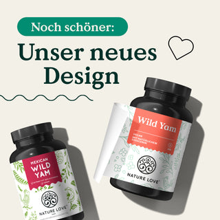 Zwei Dosen Nature Love Mexican Wild Yam Extrakt Kapseln im neuen Design.