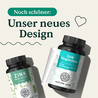 Zwei Dosen Nature Love Zink Tabletten im neuen Design.